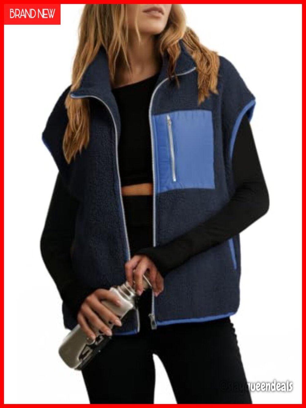 Sherpa Fleece Vest Zip Up Oversized Casual Jacket